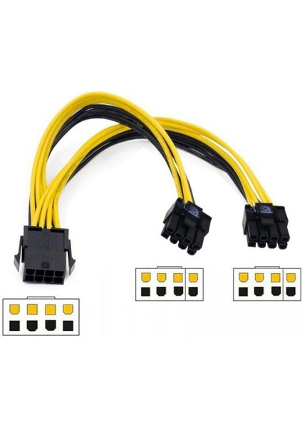 8 Pin Y Kablo 8 Pin Çoğaltıcı Kablo 30 cm 8 Pin To 2x6+2 Ekran Kartı Power Kablosu modelleri