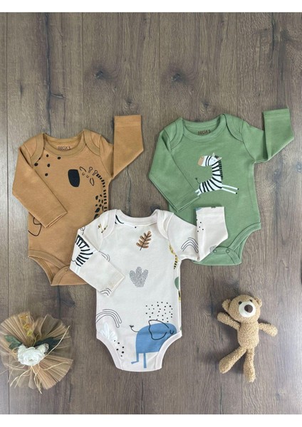 Yenidoğan Organik Pamuk Erkek Bebek 3lü Zıbın Çıtçıtlı Badi Set