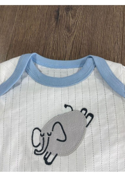 Fil Figürlü Şeritli Alttan Çıtçıtlı Badi Erkek Bebek Takım modelleri