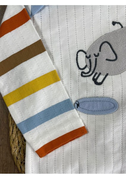 Fil Figürlü Şeritli Alttan Çıtçıtlı Badi Erkek Bebek Takım fırsatları