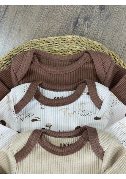 Mantar Desenli Yenidoğan Organik Pamuk Erkek Bebek 3lü Zıbın Çıtçıtlı Badi Set fiyatları