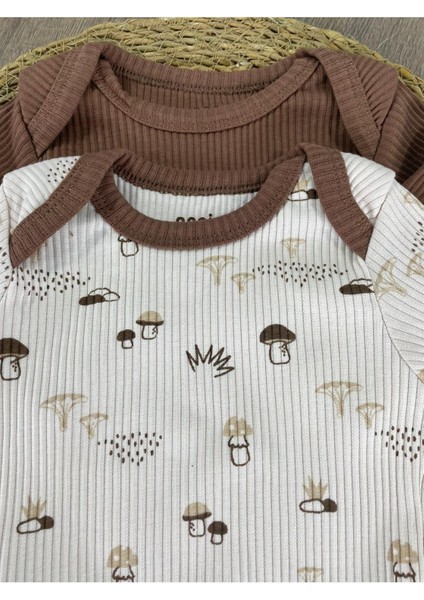 Mantar Desenli Yenidoğan Organik Pamuk Erkek Bebek 3lü Zıbın Çıtçıtlı Badi Set modelleri