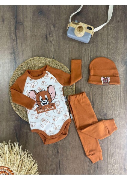 Hello Friends Alttan Çıtçıtlı Bereli Unisex 3lü Bebek Takım