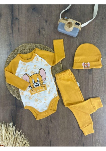 Hello Friends Alttan Çıtçıtlı Bereli Unisex 3lü Bebek Takım