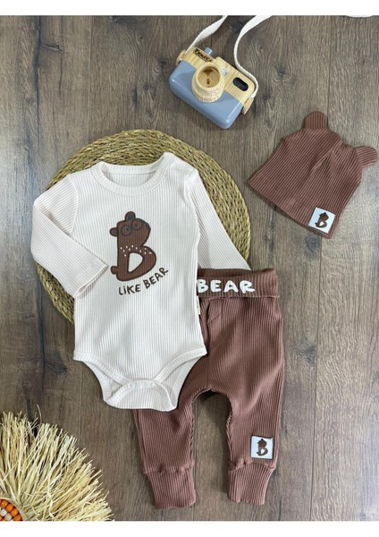 Bear Işlemeli Kaşkorse Altan Çıtçıtlı Bereli Erkek Bebek Takım