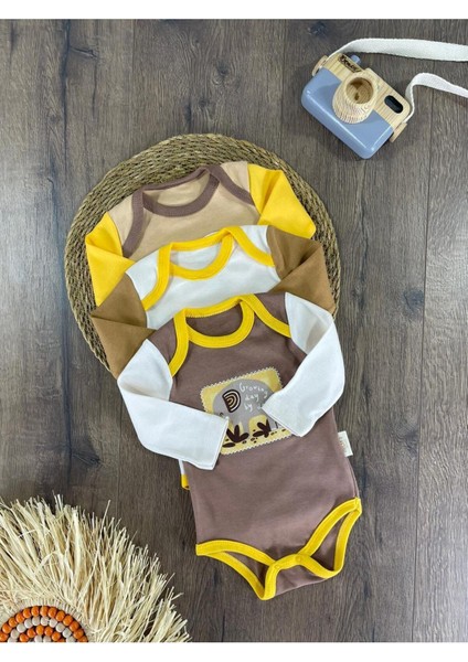 Animal Baskılı Yenidoğan Organik Pamuk Erkek Bebek 3lü Zıbın Çıtçıtlı Badi Set