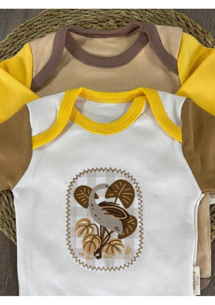 Animal Baskılı Yenidoğan Organik Pamuk Erkek Bebek 3lü Zıbın Çıtçıtlı Badi Set modelleri