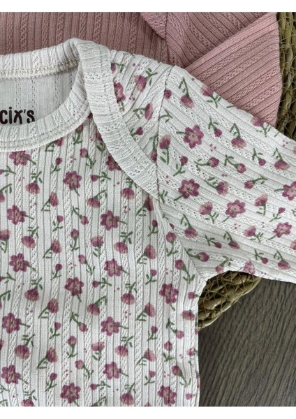 Çiçek Baskılı Yenidoğan Organik Pamuk Kız Bebek 3lü Zıbın Çıtçıtlı Badi S Et modelleri