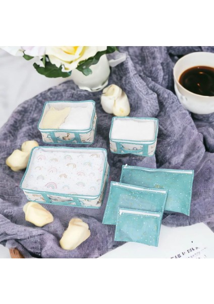 Anne Bebek 6'lı Seyahat Seti,bavul Organizer,düzenleyici Mavi Renk