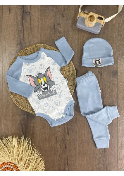 Hello Friends Alttan Çıtçıtlı Bereli Unisex 3lü Bebek Takım