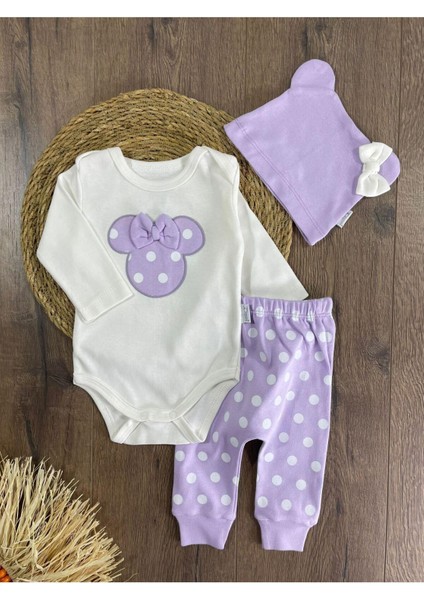 Puantiyeli Fiyonklu Bereli Alttan Çıtçıtlı Kız Bebek Takım