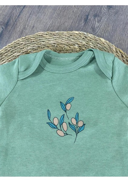 Zeytin Yaprağı Baskılı Yenidoğan Organik Pamuk Erkek Bebek 3lü Zıbın Çıtçıtlı Badi Set fırsatları