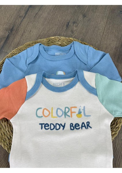 Ayıcık Baskılı Yenidoğan Organik Pamuk Erkek Bebek 3lü Zıbın Çıtçıtlı Badi Set modelleri