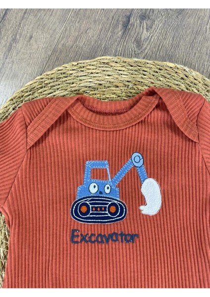 Exscavator Baskılı Yenidoğan Organik Pamuk Erkek Bebek 3lü Zıbın Çıtçıtlı Badi Set fırsatları