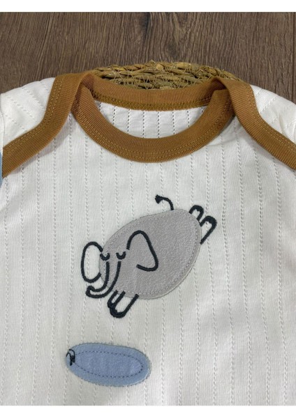 Fil Figürlü Şeritli Alttan Çıtçıtlı Badi Erkek Bebek Takım modelleri