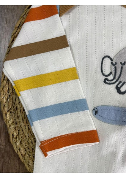 Fil Figürlü Şeritli Alttan Çıtçıtlı Badi Erkek Bebek Takım fırsatları