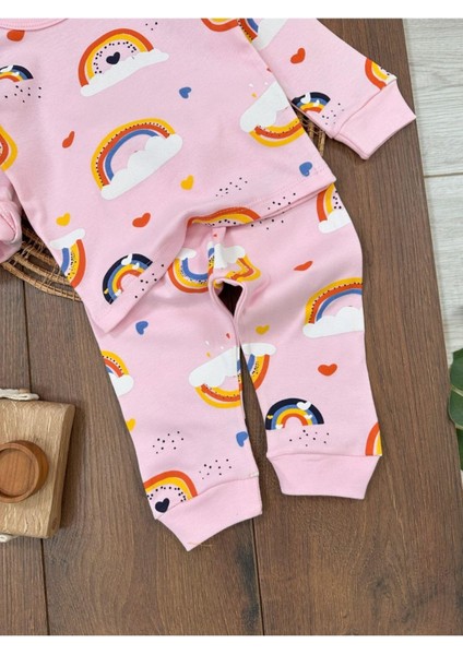 Kız Bebek Pijama Takımı Gökkuşağı Kalp Desenli %100 Pamuk Mevsimlik Bebek-Çocuk Pijama Takımı fiyatları