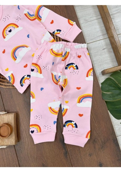 Kız Bebek Pijama Takımı Gökkuşağı Kalp Desenli %100 Pamuk Mevsimlik Bebek-Çocuk Pijama Takımı fırsatları