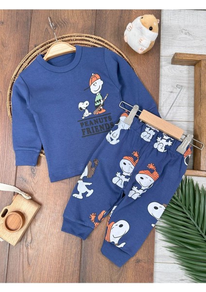 Bisiklet Yaka Peanuts Friends Baskılı Alt Üst Pijama Takımı