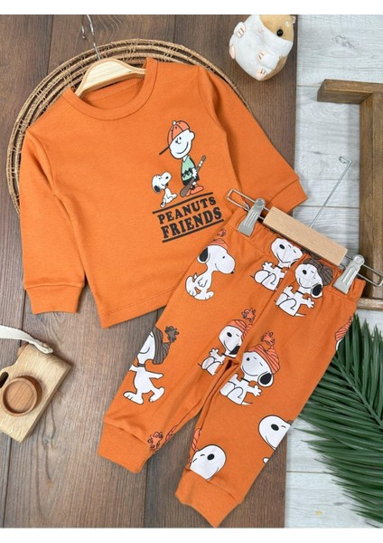 Bisiklet Yaka Peanuts Friends Baskılı Alt Üst Pijama Takımı