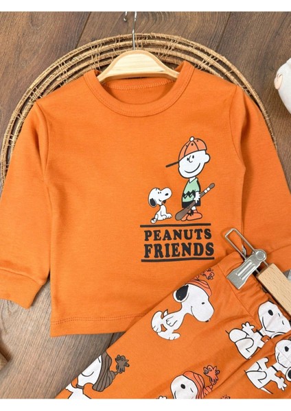 Bisiklet Yaka Peanuts Friends Baskılı Alt Üst Pijama Takımı fırsatları