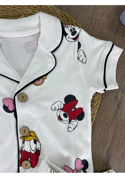 Kruvaze Yaka Önden Düğmeli Rahat Kalıp Yazlık Kız Bebek Pijama Takımı %100 Pamuk fiyatları