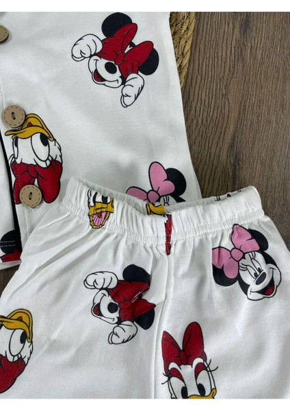 Kruvaze Yaka Önden Düğmeli Rahat Kalıp Yazlık Kız Bebek Pijama Takımı %100 Pamuk fırsatları