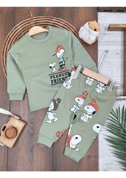Bisiklet Yaka Peanuts Baskılı Alt Üst 2'li Pijama Takımı