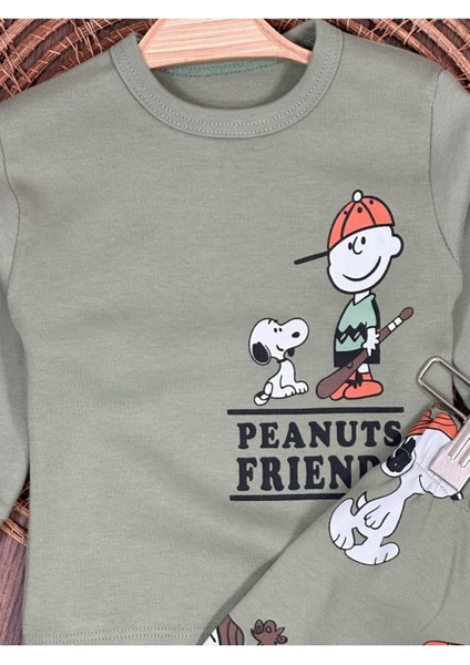 Bisiklet Yaka Peanuts Baskılı Alt Üst 2'li Pijama Takımı modelleri