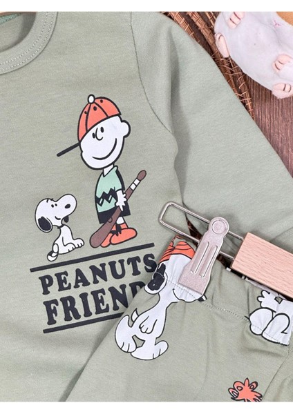 Bisiklet Yaka Peanuts Baskılı Alt Üst 2'li Pijama Takımı fırsatları