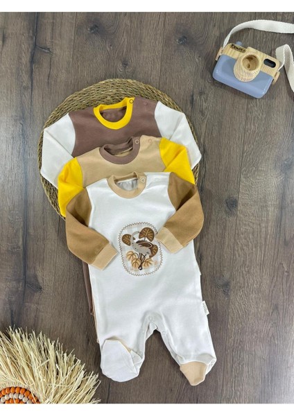 Yenidoğan Organik Pamuk 3lü Erkek Bebek Tulum Set