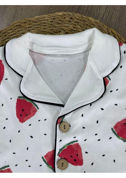 Kruvaze Yaka Önden Düğmeli Rahat Kalıp Yazlık Kız Bebek Pijama Takımı %100 Pamuk fırsatları