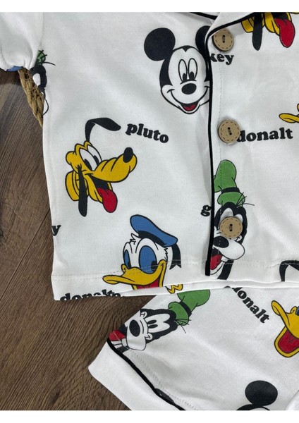 Kruvaze Yaka Önden Düğmeli Rahat Kalıp Yazlık Erkek Bebek Pijama Takımı %100 Pamuk fiyatları