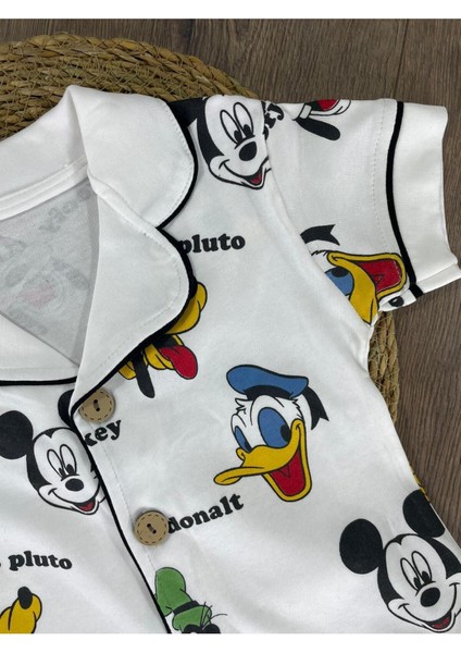 Kruvaze Yaka Önden Düğmeli Rahat Kalıp Yazlık Erkek Bebek Pijama Takımı %100 Pamuk modelleri