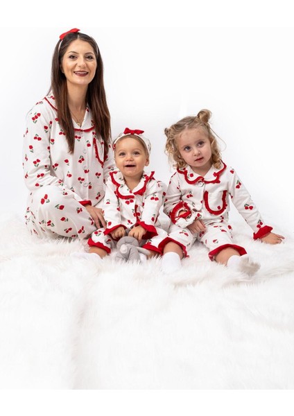 Gül Desen Bandanalı Fırfırlı %100 Pamuk Önden Düğmeli Mevsimlik Kız Pijama Takımı (Anne Kız) fiyatları