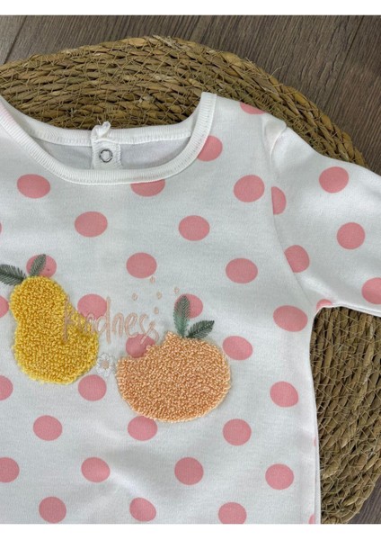 Meyve Işlemeli Puantiyeli Sırttan Çıtçıtlı Mevsimlik Kız Bebek Tulum fiyatları