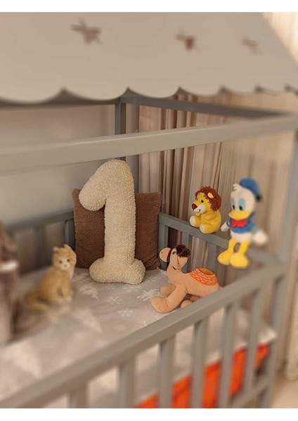Pufftable 1 Rakamı Yastık, Dekoratif Kırlent, Teddy Kumaş , Büyük Boy 50 cm