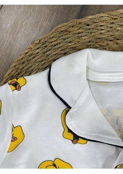 Kruvaze Yaka Önden Düğmeli Rahat Kalıp Yazlık Unisex Bebek Pijama Takımı %100 Pamuk modelleri