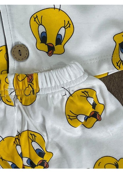 Kruvaze Yaka Önden Düğmeli Rahat Kalıp Yazlık Unisex Bebek Pijama Takımı %100 Pamuk fırsatları