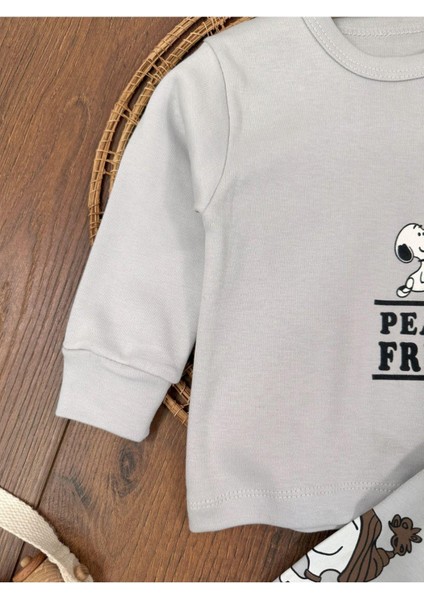 Bisiklet Yaka Peanuts Friends Baskılı Alt Üst Pijama Takımı indirimleri
