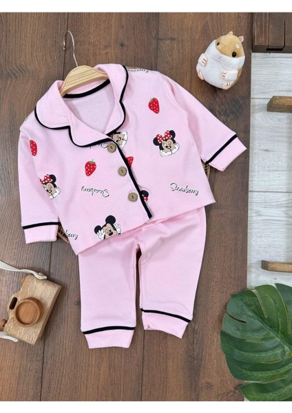Çilek Desenli Kruvaze Yaka Pijama Takımı