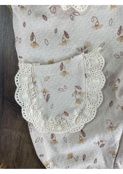 Müslin Kumaş Güpür Detaylı Önlüklü Çıtçıt Kapama Çiçek Desen Kız Bebek Tulum fiyatları