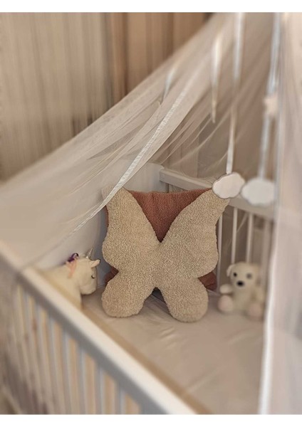 Pufftable Peluş Kelebek Yastık Dekoratif Kırlent Iç Dolgulu Teddy Kumaş Büyük Boy