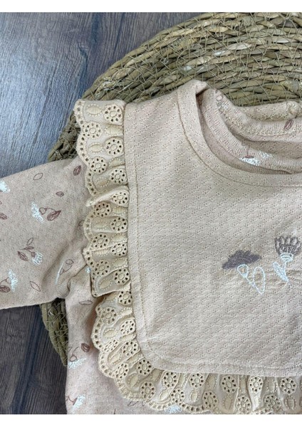 Müslin Kumaş Güpür Detaylı Önlüklü Çıtçıt Kapama Çiçek Desen Kız Bebek Tulum modelleri