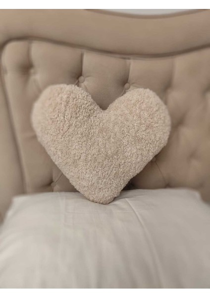 Pufftable Peluş Kalp Yastık Dekoratif Kırlent Iç Dolgulu, Teddy Kumaş Büyük Boy modelleri