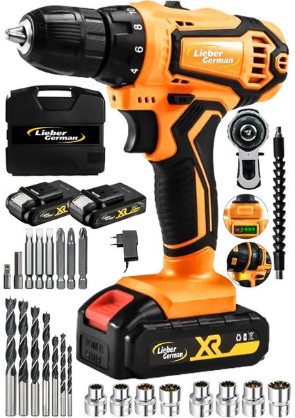 Alman Wilhelm Serii Darbeli 2x Akülü 27 Parça Setli Titanyum Motor Akülü Şarjlı Vidalama Matkap