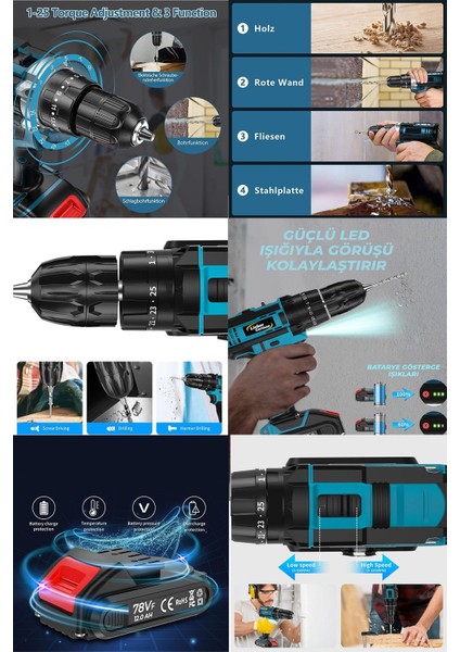 Alman Wilhelm Serii Darbeli 2x Akülü 27 Parça Setli Titanyum Motor Akülü Şarjlı Vidalama Matkap fiyatları