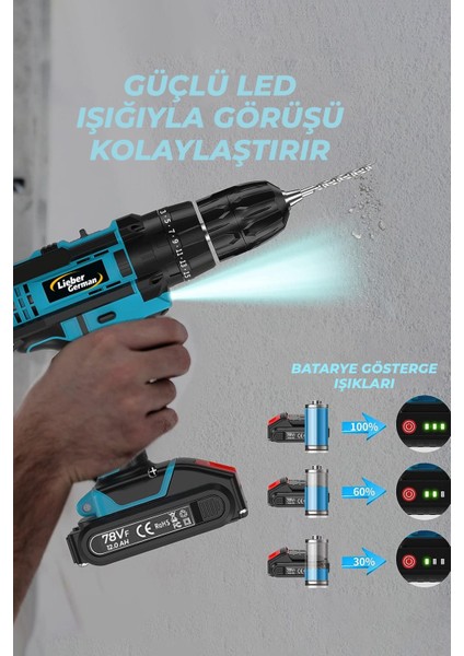 Alman Wilhelm Serii Darbeli 2x Akülü 27 Parça Setli Titanyum Motor Akülü Şarjlı Vidalama Matkap modelleri