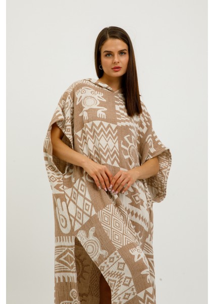 Müslin Panço Etnik Kimono Pamuklu Jakarlı Bornoz Kaftan Sabahlık