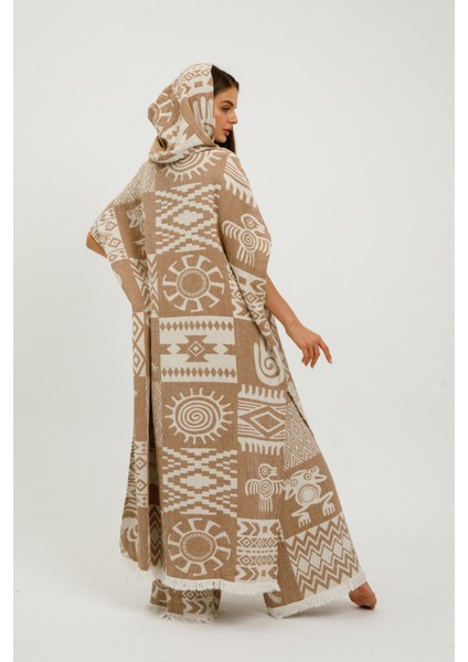 Müslin Panço Etnik Kimono Pamuklu Jakarlı Bornoz Kaftan Sabahlık